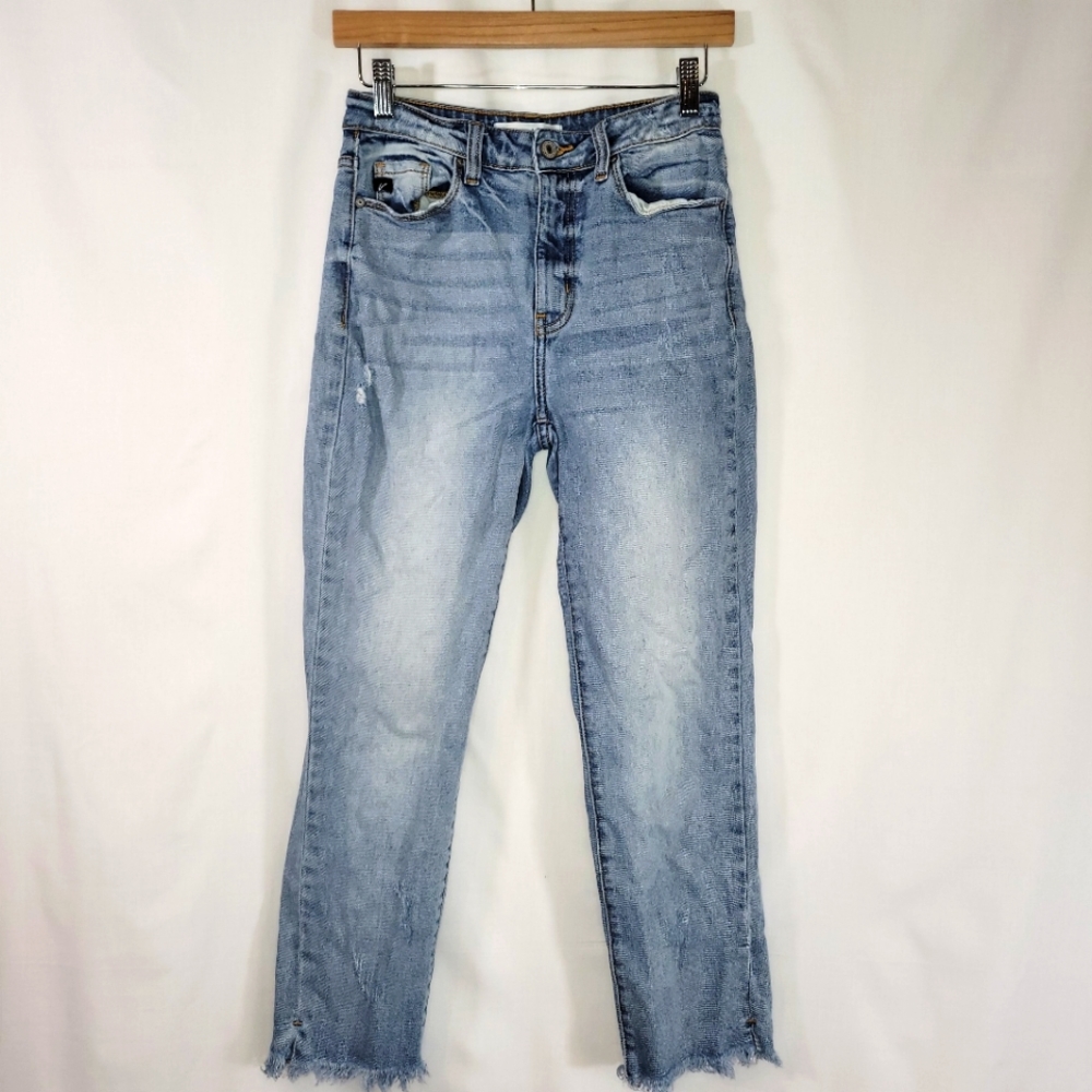 KanCan Midrise Light Denim Distressed Straight Leg Jeans 26